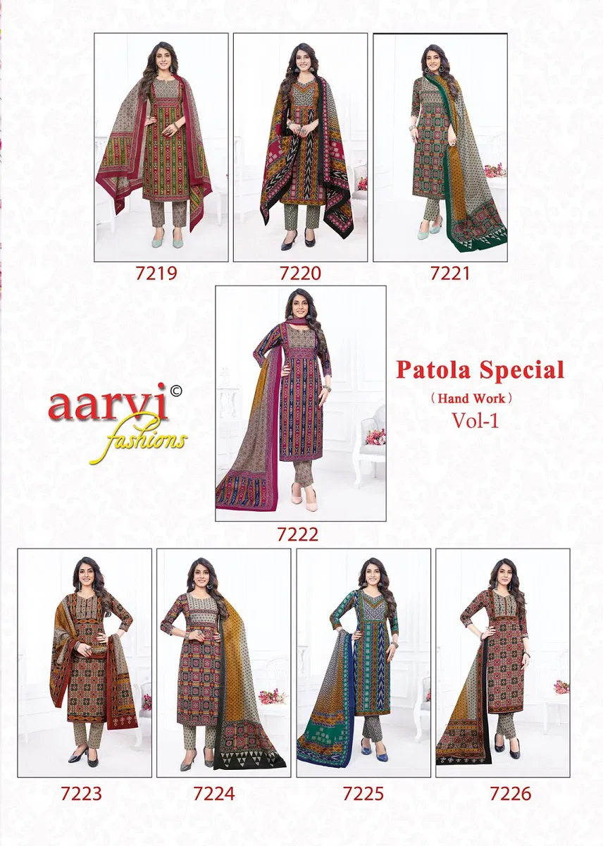 Aarvi Patola Special Vol 1 Cotton Kurti Pant With Dupatta Collection
